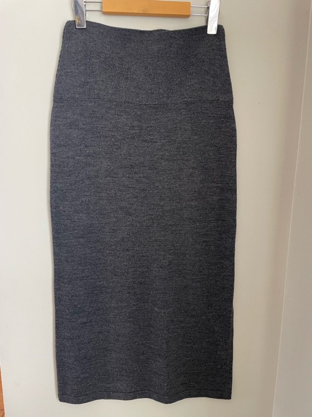 Midi Knit Pencil Skirt with Side Slit in Charcoal Gray - Picture 2 of 7
